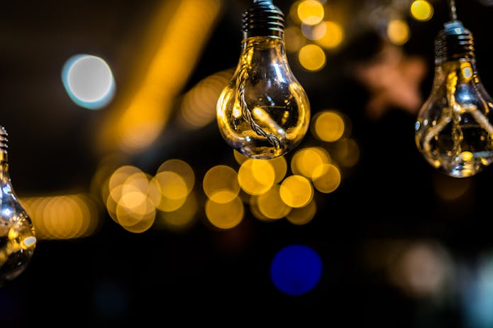 Stylish LED light bulbs suspended on a string, ideal for modern and eco-friendly lighting.